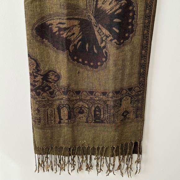 Reversible Butterfly Olive & Brown Scarf - Picture 6 of 16